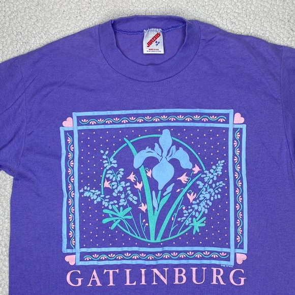 Vintage 1988 Jerzees Gatlinburg Pastel Floral T-Shirt: Size Medium - Picture 3 of 10